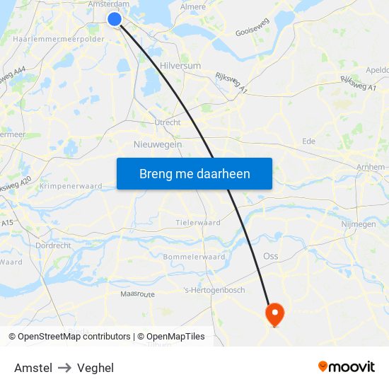 Amstel to Veghel map