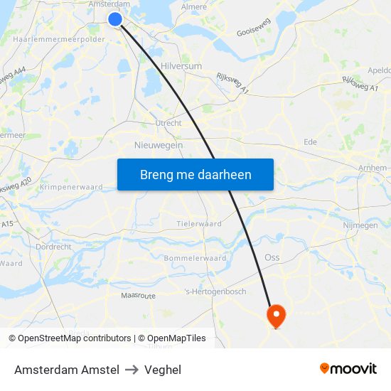 Amsterdam Amstel to Veghel map