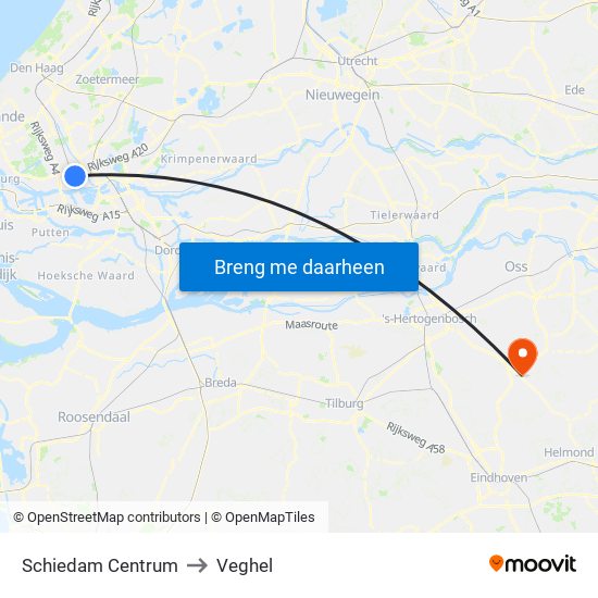 Schiedam Centrum to Veghel map