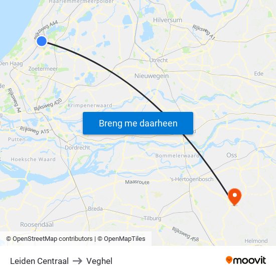 Leiden Centraal to Veghel map