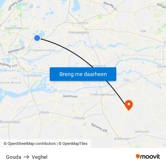 Gouda to Veghel map