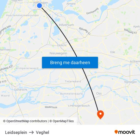Leidseplein to Veghel map