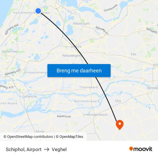 Schiphol, Airport to Veghel map