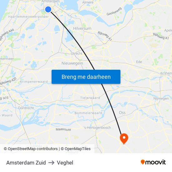 Amsterdam Zuid to Veghel map