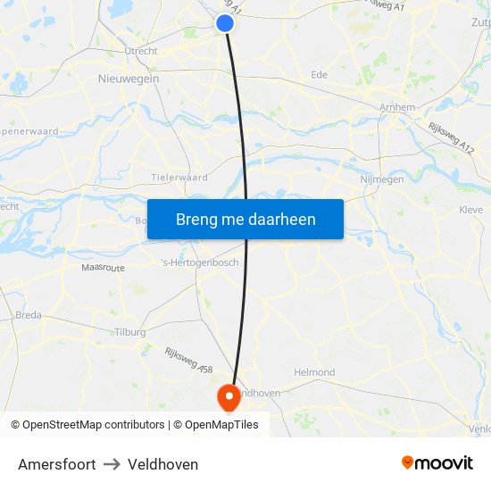 Amersfoort to Veldhoven map