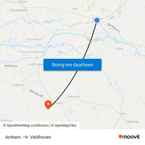 Arnhem to Veldhoven map