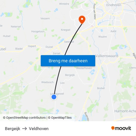 Bergeijk to Veldhoven map
