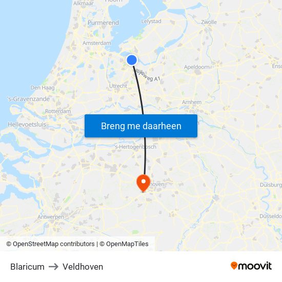 Blaricum to Veldhoven map