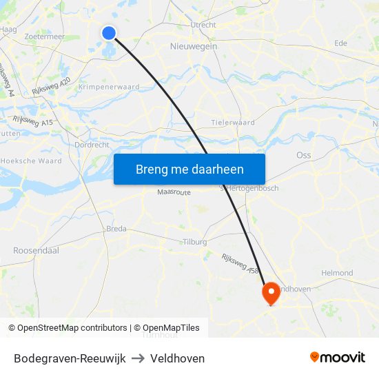 Bodegraven-Reeuwijk to Veldhoven map