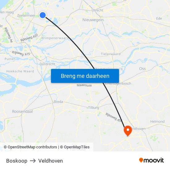 Boskoop to Veldhoven map