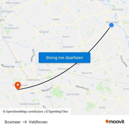 Boxmeer to Veldhoven map