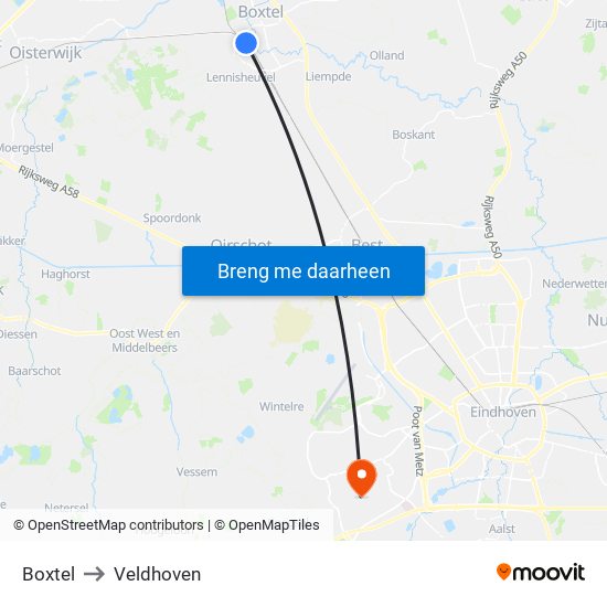 Boxtel to Veldhoven map