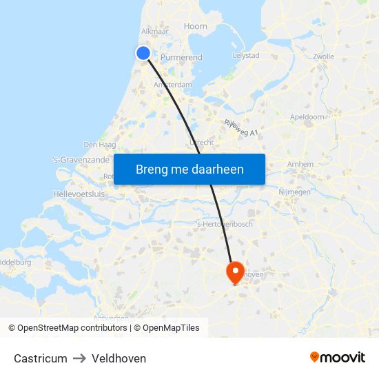 Castricum to Veldhoven map