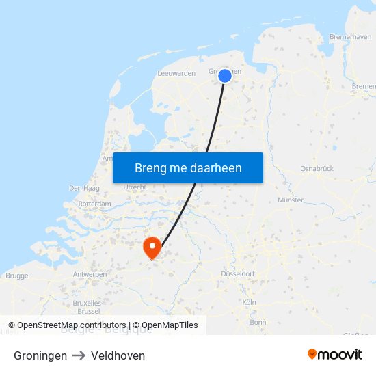 Groningen to Veldhoven map