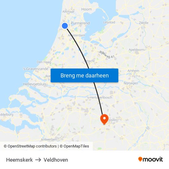 Heemskerk to Veldhoven map