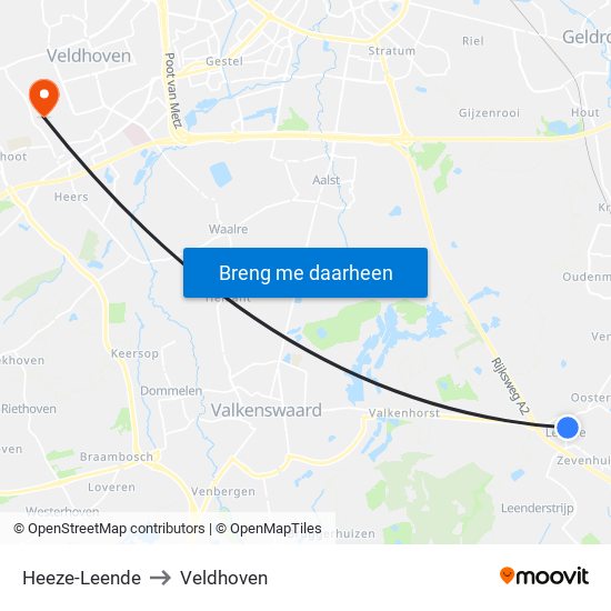 Heeze-Leende to Veldhoven map