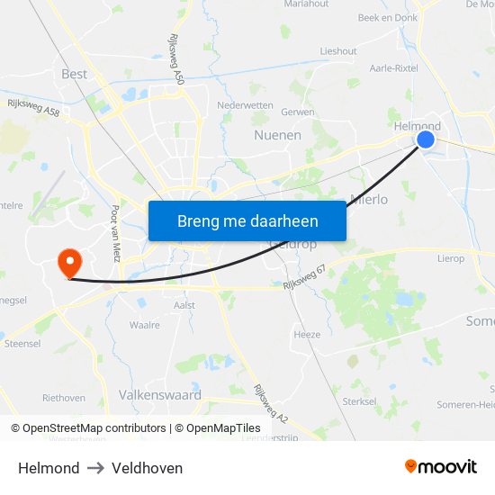 Helmond to Veldhoven map