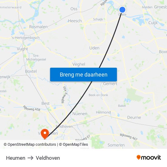 Heumen to Veldhoven map