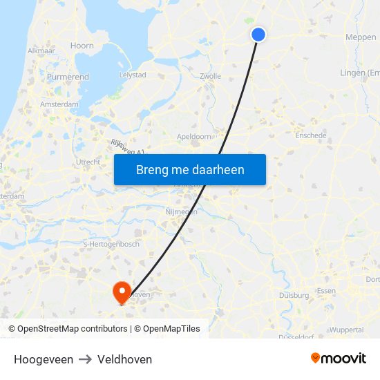 Hoogeveen to Veldhoven map