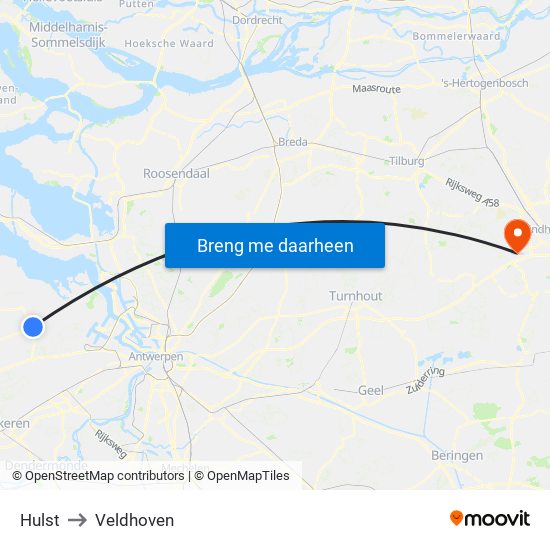Hulst to Veldhoven map