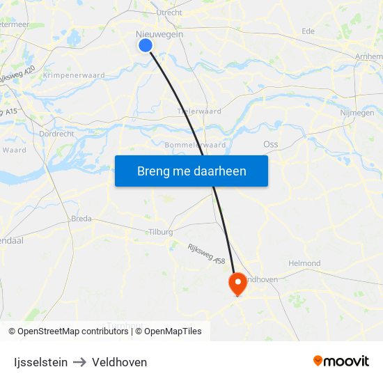 Ijsselstein to Veldhoven map