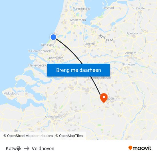 Katwijk to Veldhoven map