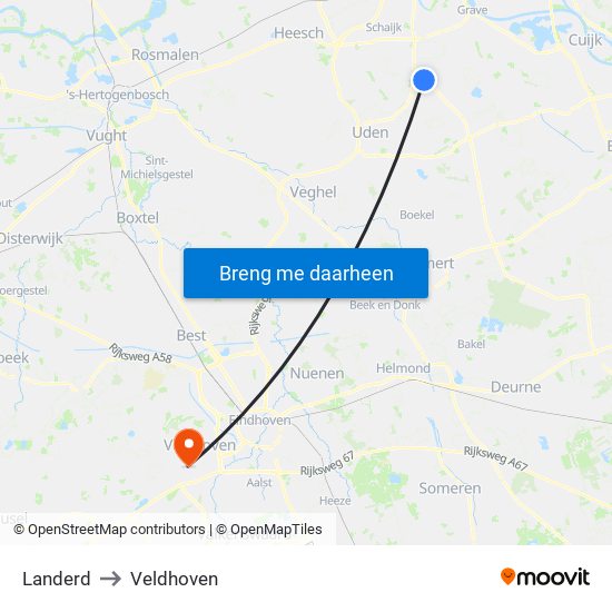Landerd to Veldhoven map