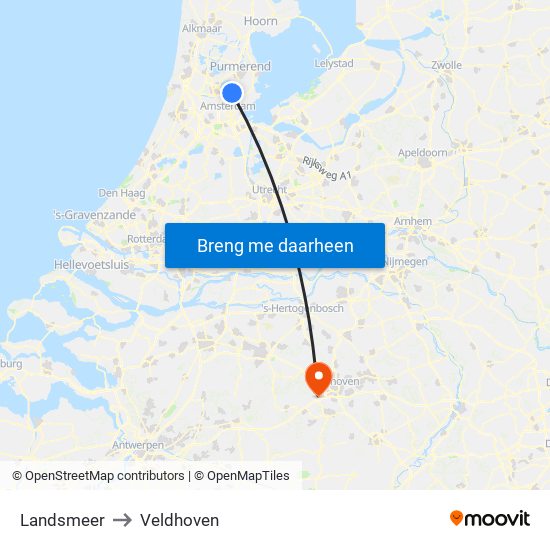 Landsmeer to Veldhoven map