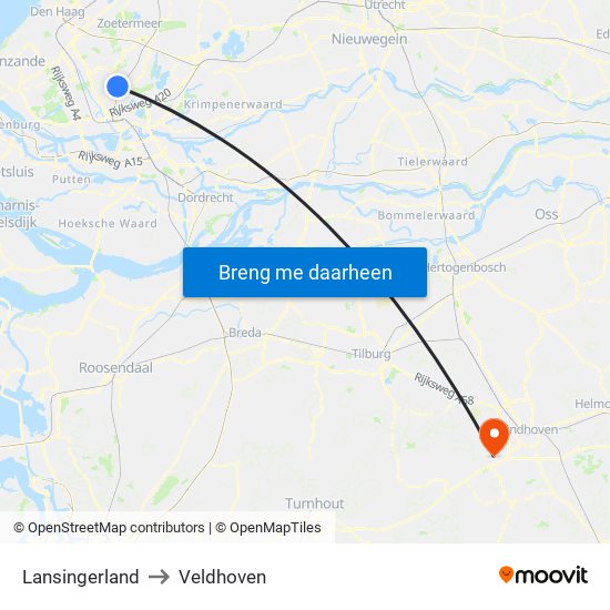 Lansingerland to Veldhoven map