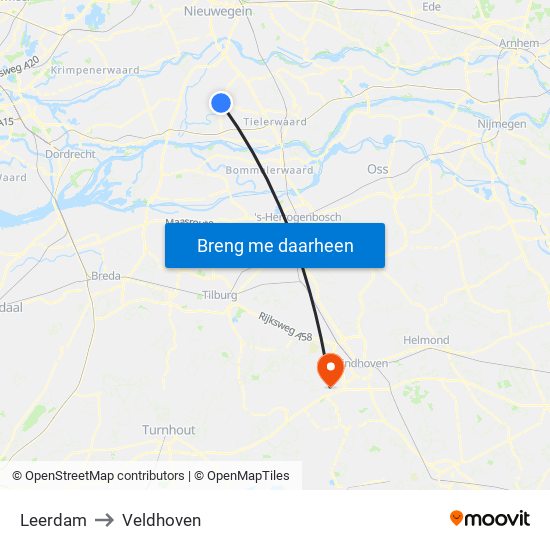 Leerdam to Veldhoven map