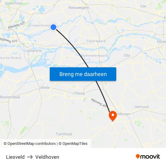 Liesveld to Veldhoven map
