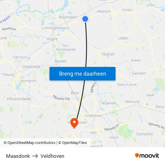 Maasdonk to Veldhoven map