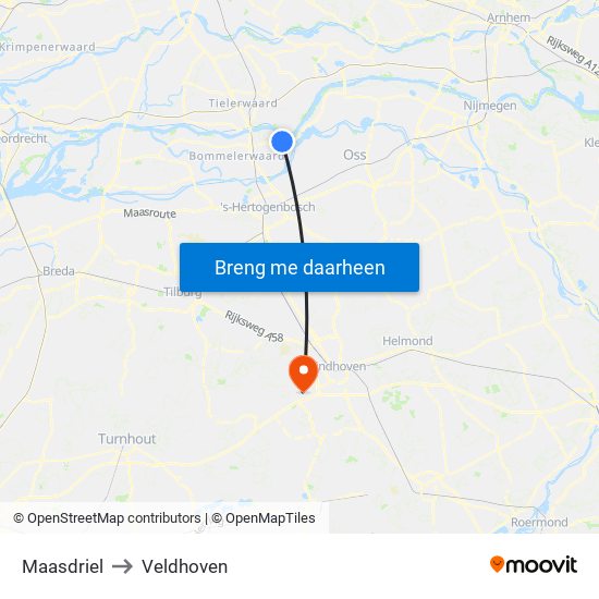 Maasdriel to Veldhoven map