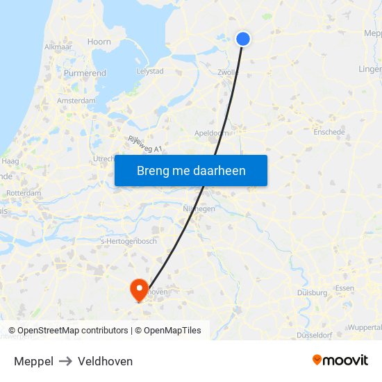 Meppel to Veldhoven map