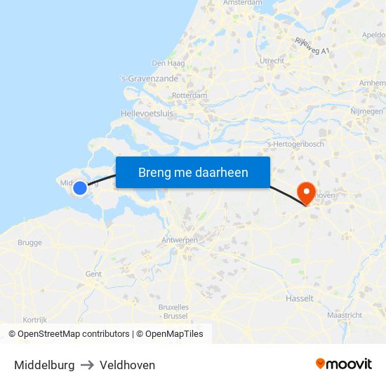 Middelburg to Veldhoven map