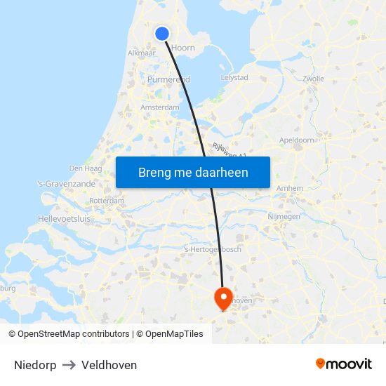 Niedorp to Veldhoven map