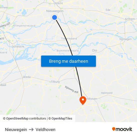 Nieuwegein to Veldhoven map