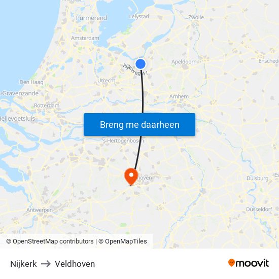 Nijkerk to Veldhoven map