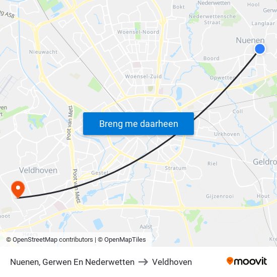 Nuenen, Gerwen En Nederwetten to Veldhoven map