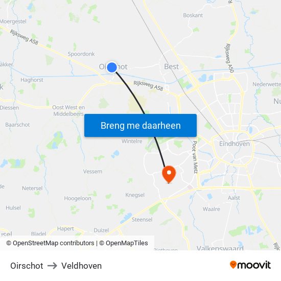 Oirschot to Veldhoven map