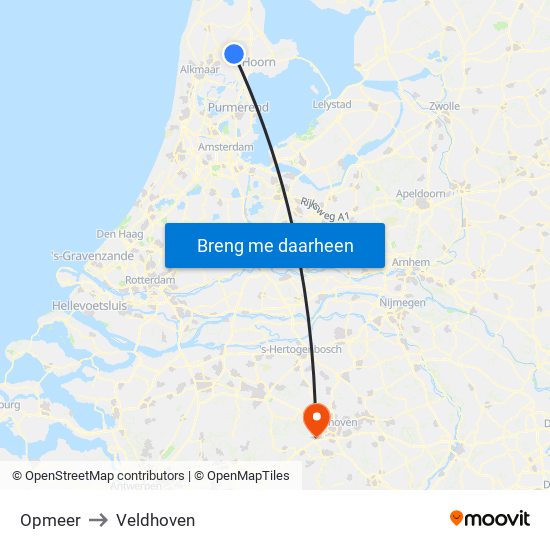Opmeer to Veldhoven map