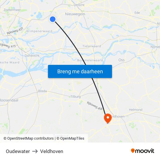 Oudewater to Veldhoven map