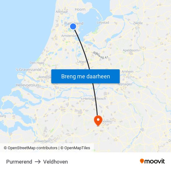 Purmerend to Veldhoven map