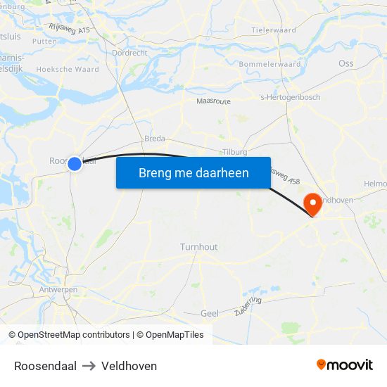 Roosendaal to Veldhoven map