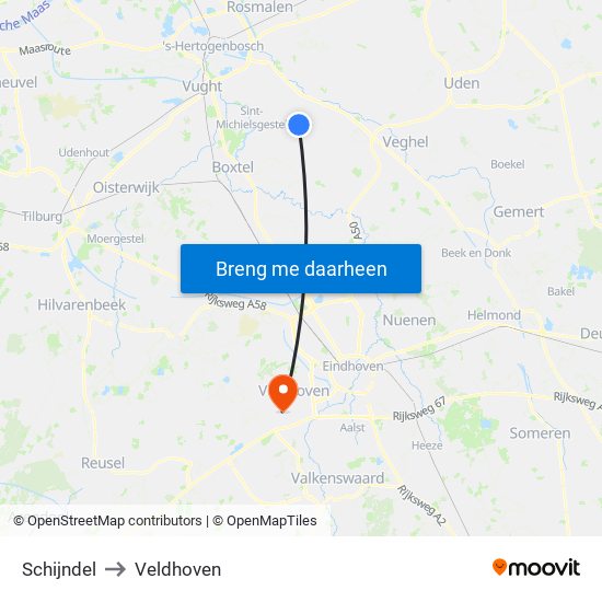 Schijndel to Veldhoven map