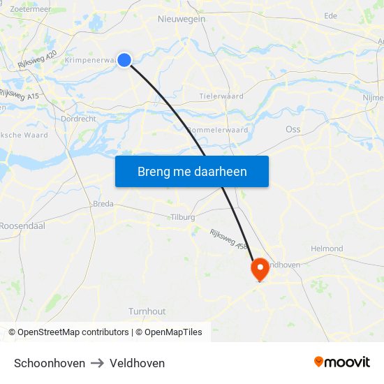 Schoonhoven to Veldhoven map