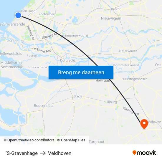 'S-Gravenhage to Veldhoven map