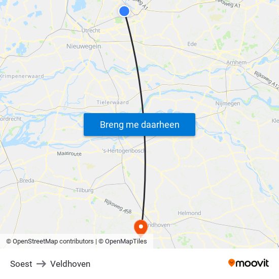 Soest to Veldhoven map