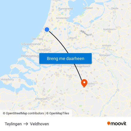 Teylingen to Veldhoven map
