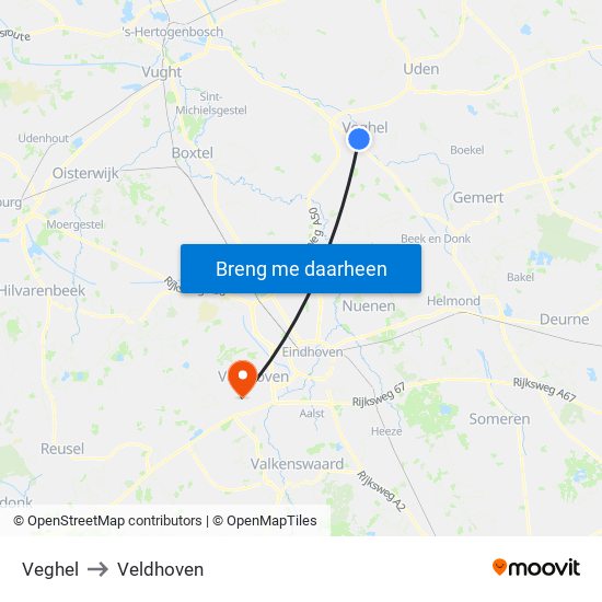 Veghel to Veldhoven map